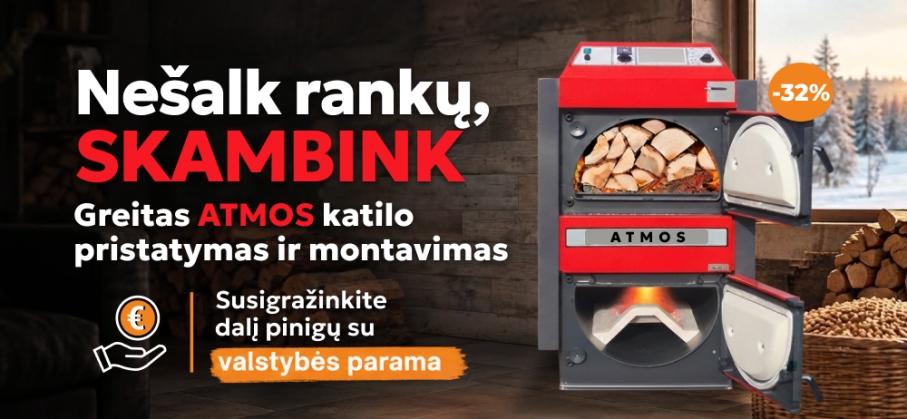Dujų generacinis kieto kuro katilas ATMOS DC18S (20 kW)